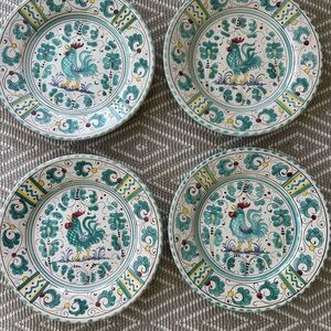Set of Four Dinner Plates with Rooster Design